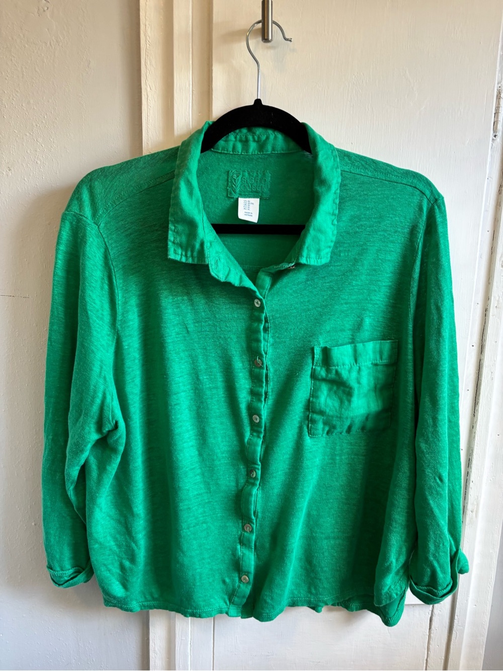 Sigrid Olsen Emerald Green Linenr Button-Down Shirt
